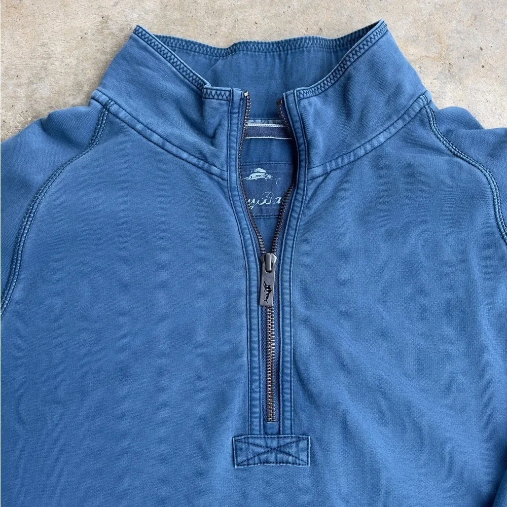 Tommy Bahama Sweatshirt Men's Large Blue 1/4 Zip Pullover Casual Logo